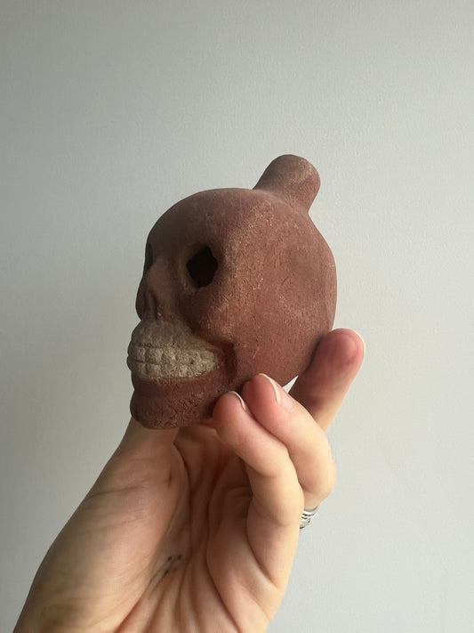 Mexican Mini Clay Ocarina: Skull Red