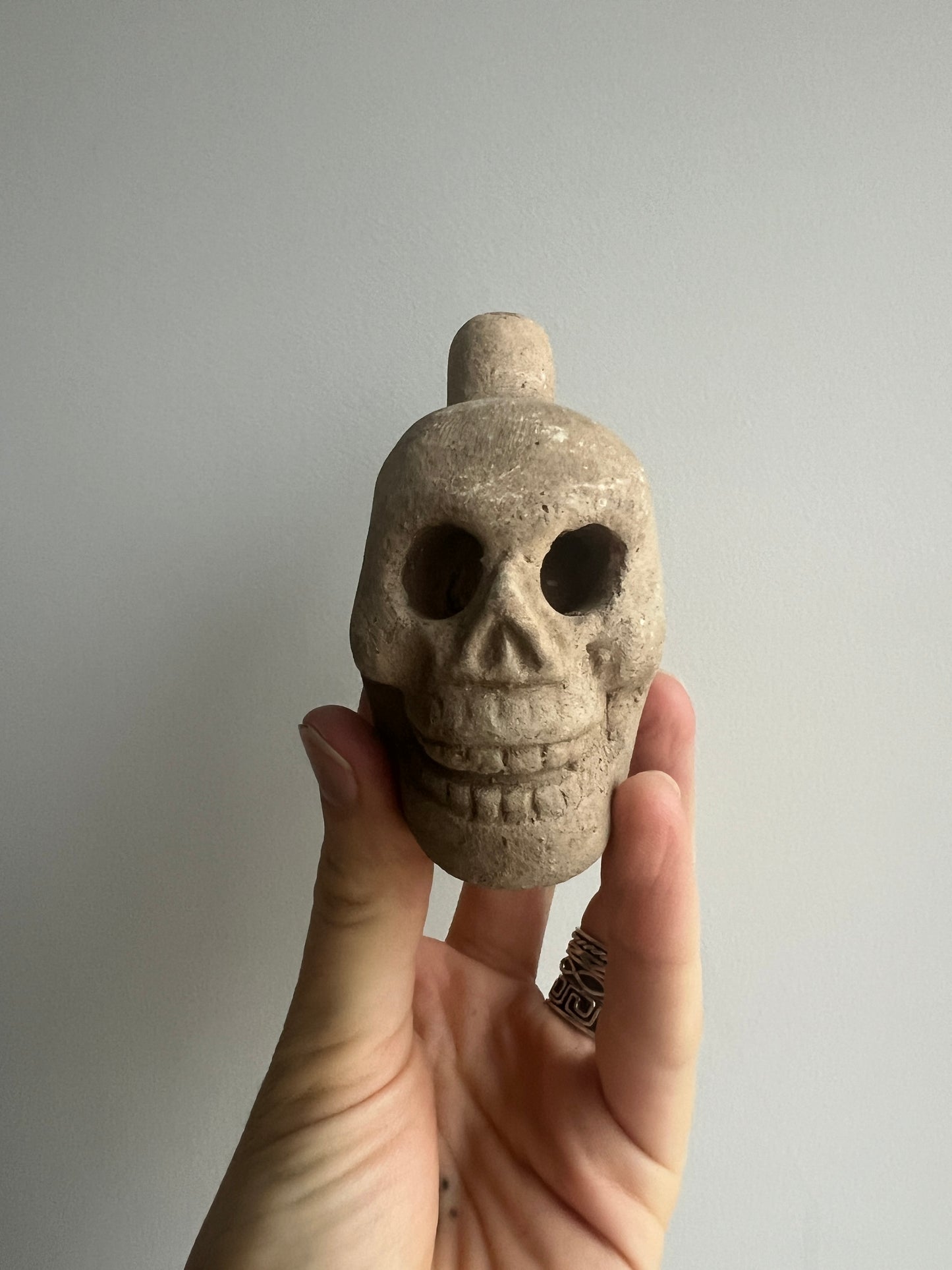 Mexican Mini Clay Ocarina: Skull White
