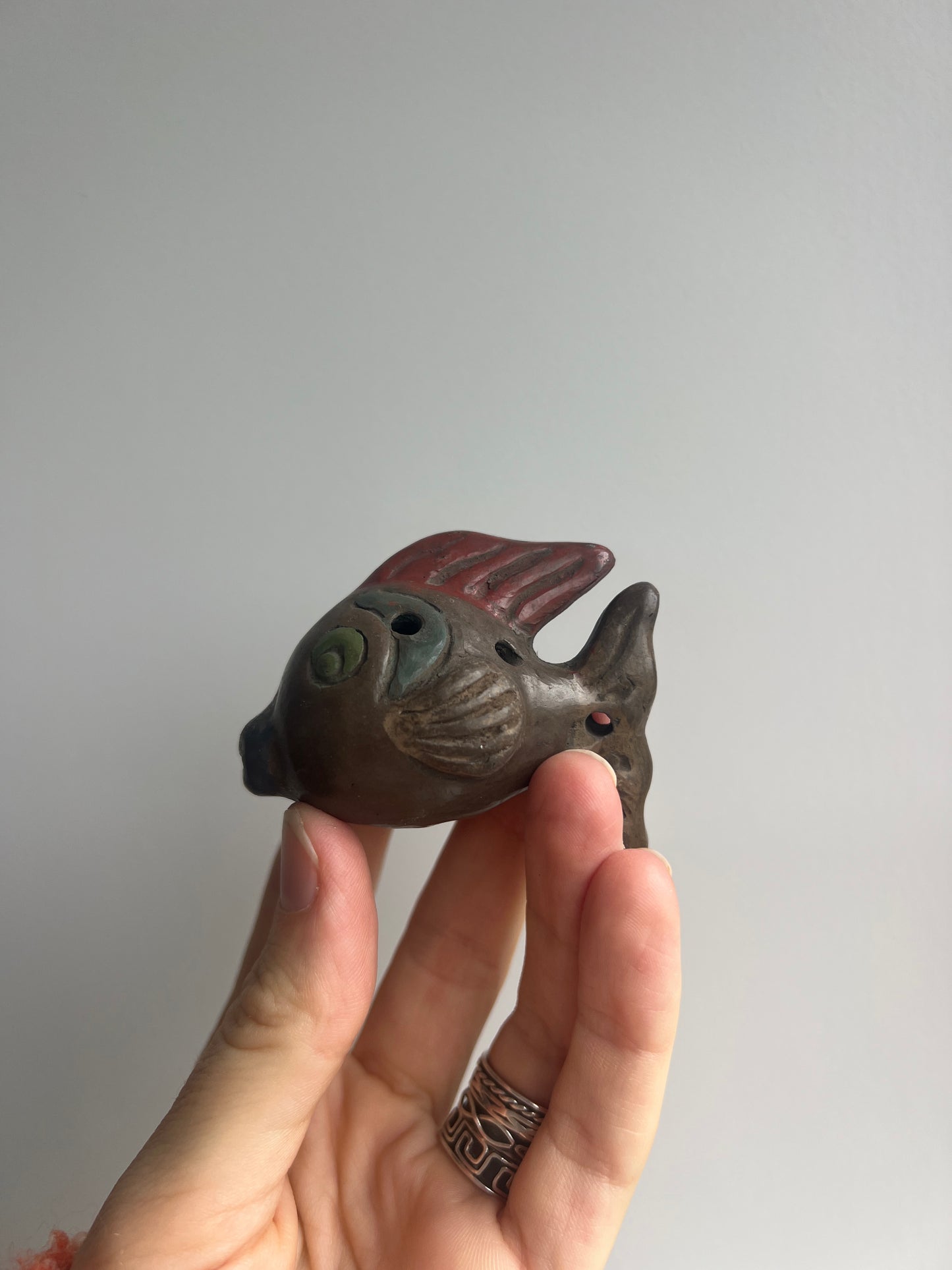 Mexican Mini Clay Ocarina Flute: Fish Dark/Light
