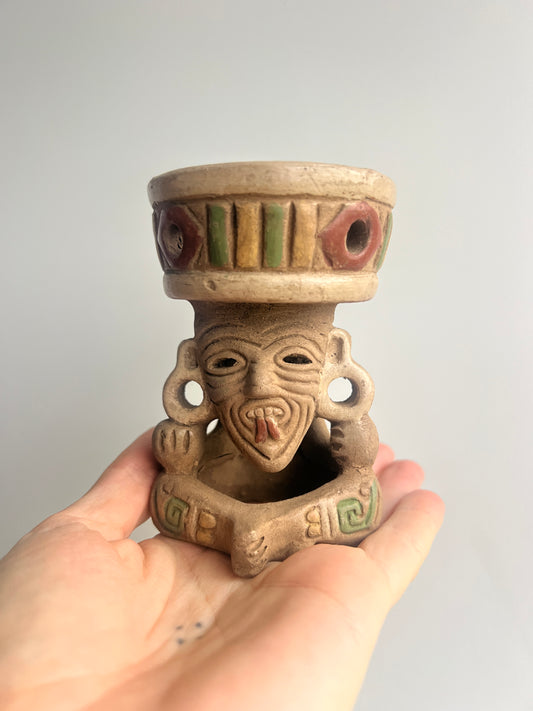 Mexican Mini Clay Copalera: Huehueteotl Dark/Light