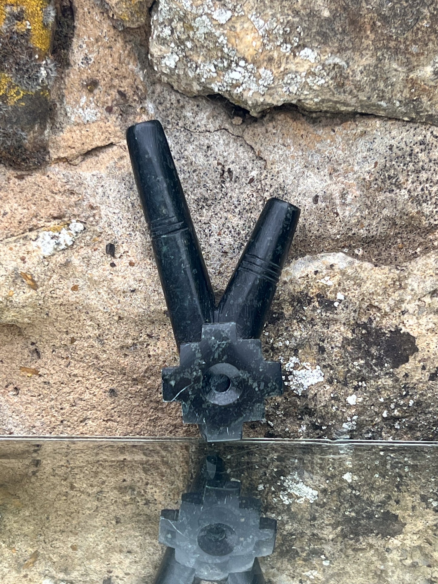 Kuripe Serpentine Stone With Chacana Cross Hapé Pipe