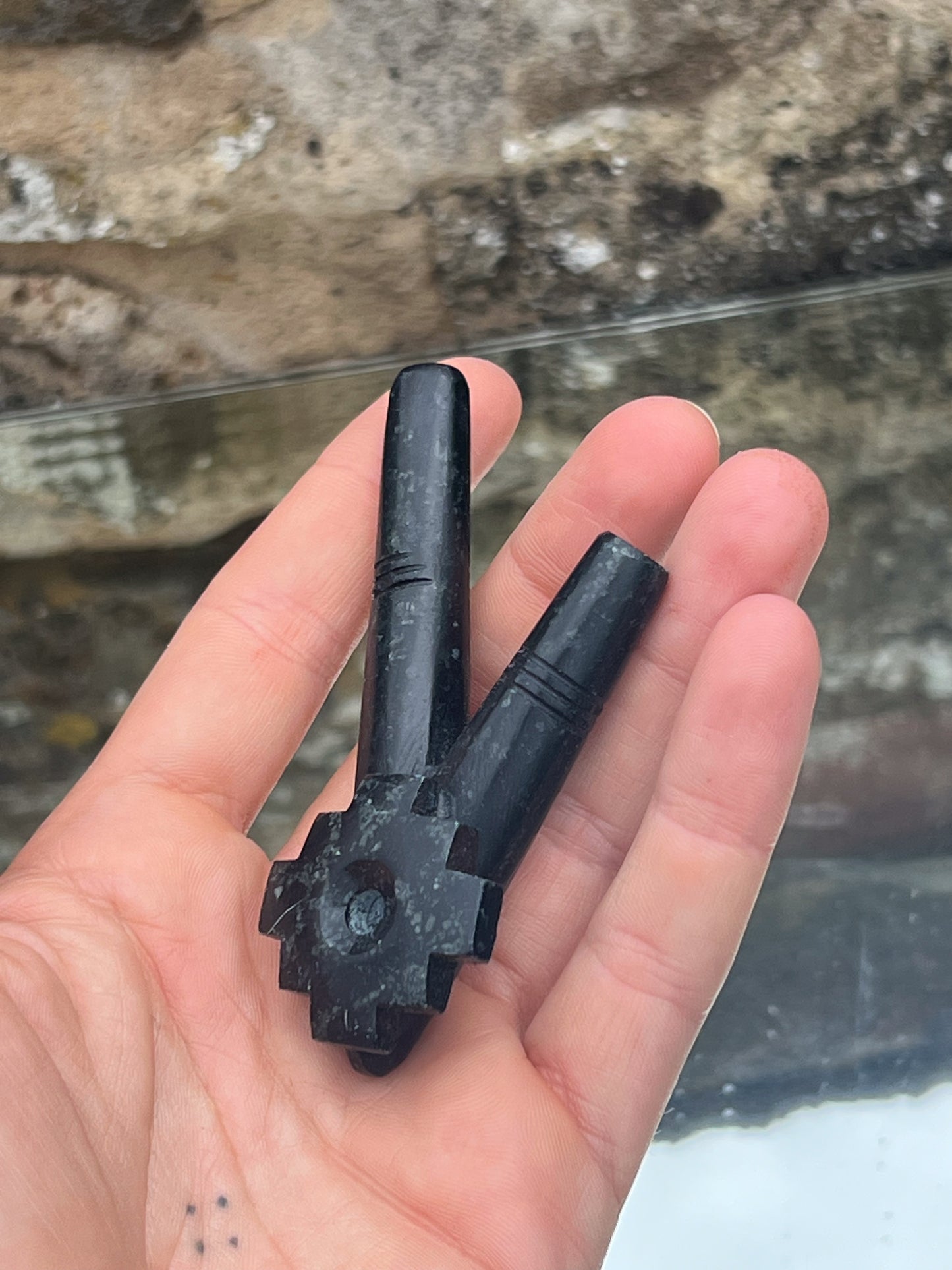 Kuripe Serpentine Stone With Chacana Cross Hapé Pipe