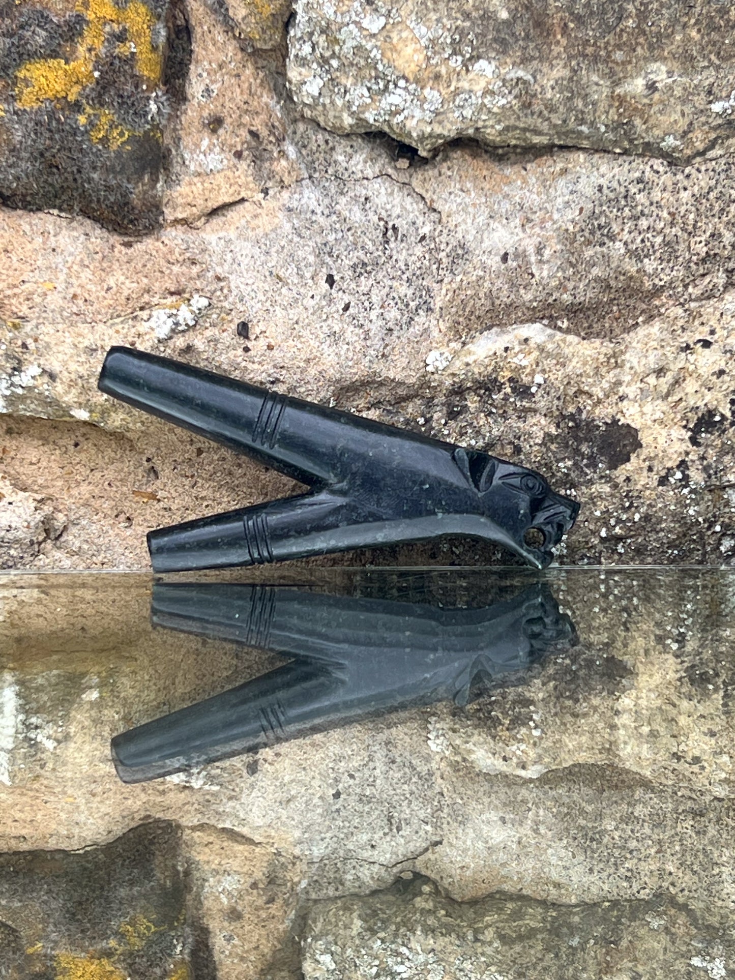 Kuripe Serpentine Stone With Jaguar Head Hapé Pipe