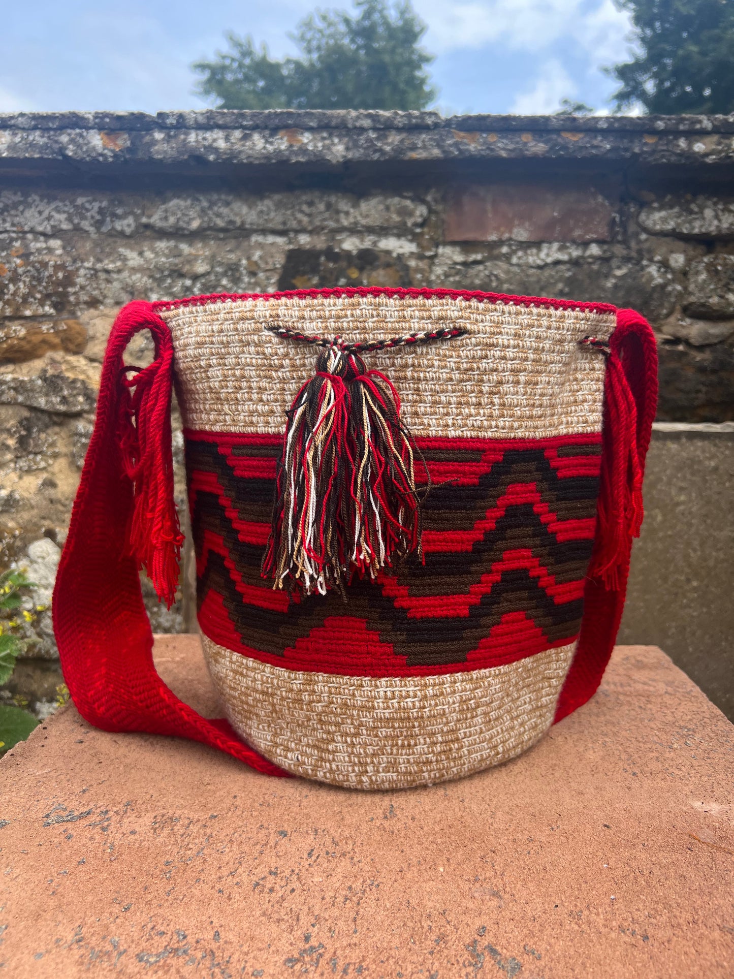 Colombian Natural Woven Cross Body Bag Large