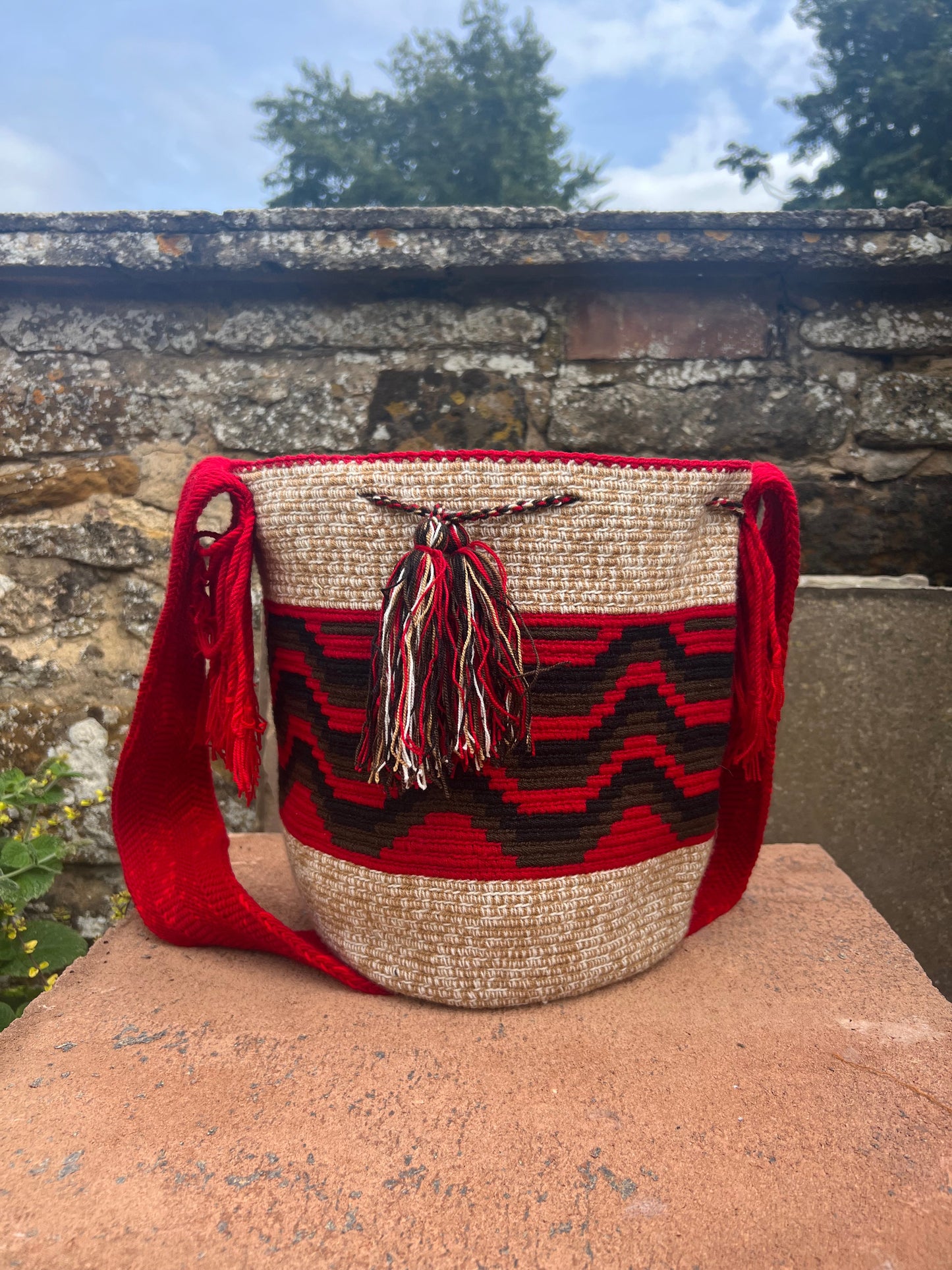 Colombian Natural Woven Cross Body Bag Large
