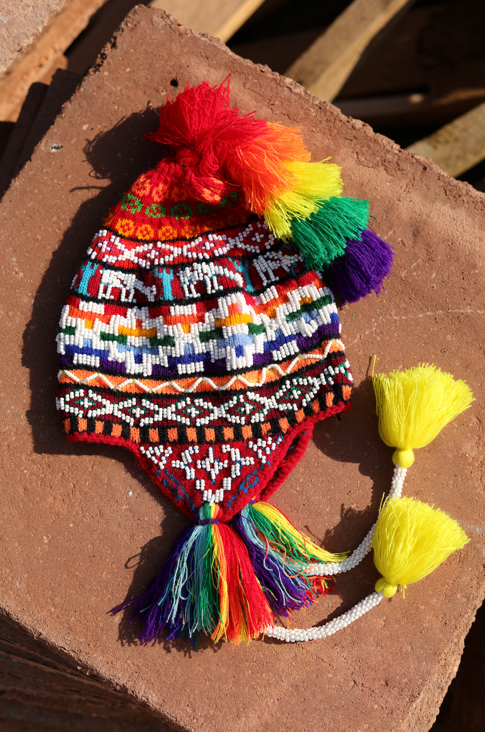 Peruvian Shipibo Indigenous Handmade Wool Beaded Chuyo Hat