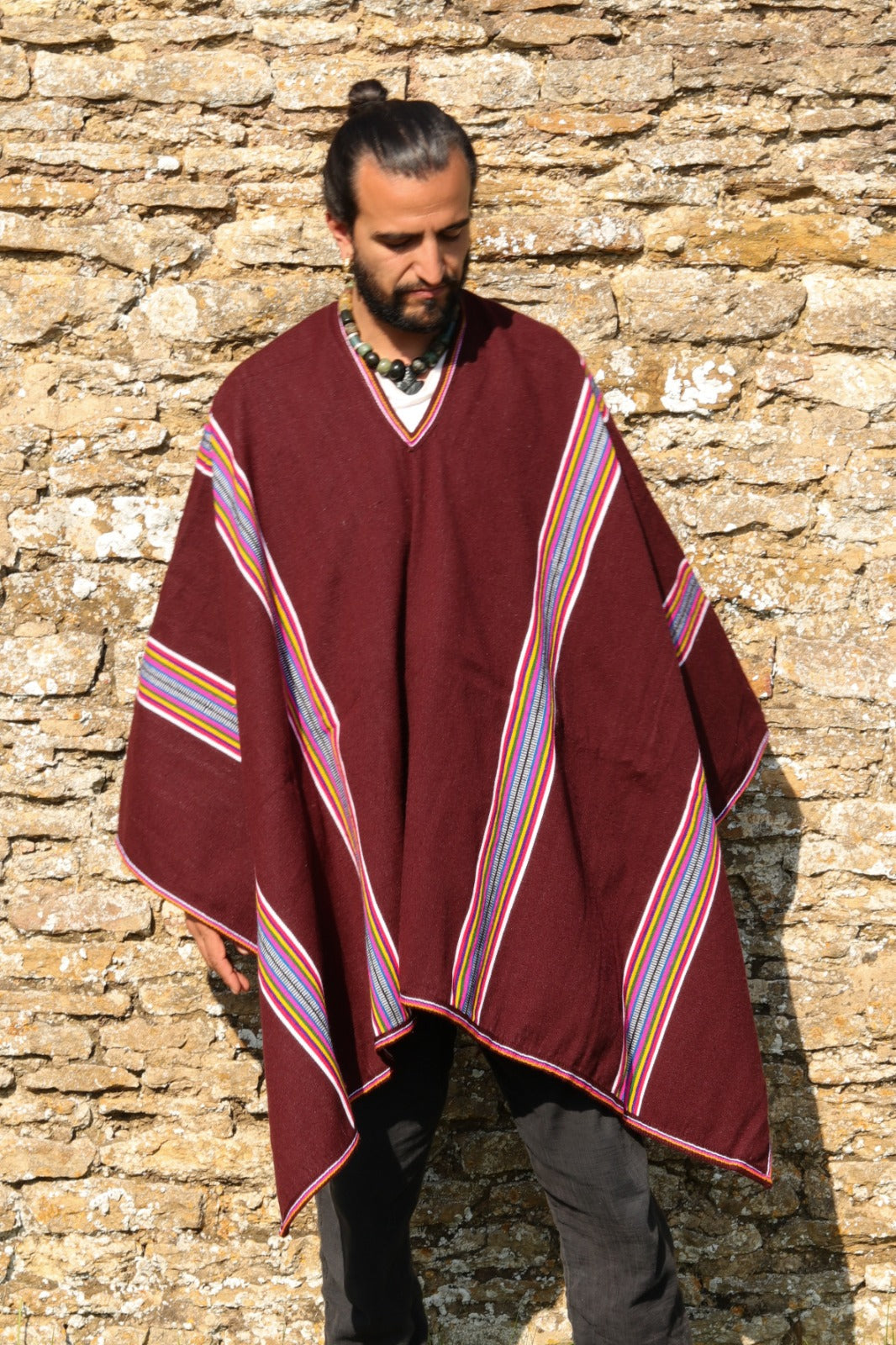 Peruvian Handmade Woven Llama Wool Heavyweight Poncho