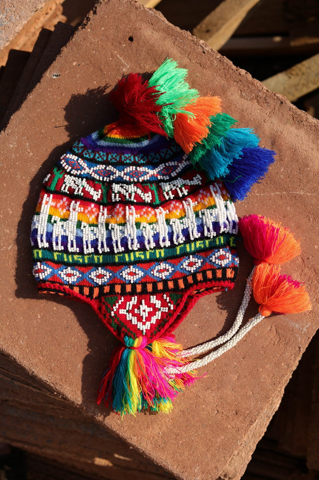 Peruvian Shipibo Indigenous Handmade Wool Beaded Chuyo Hat