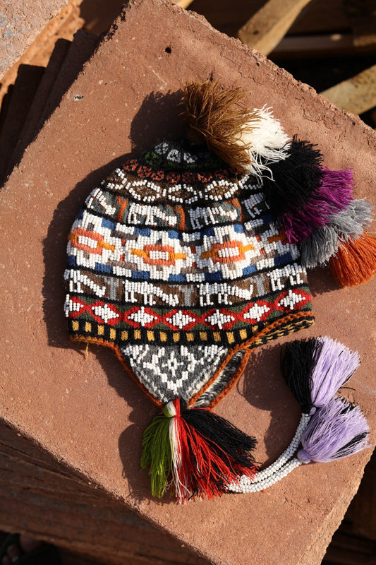 Peruvian Shipibo Indigenous Handmade Wool Beaded Chuyo Hat