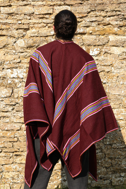 Peruvian Handmade Woven Llama Wool Heavyweight Poncho