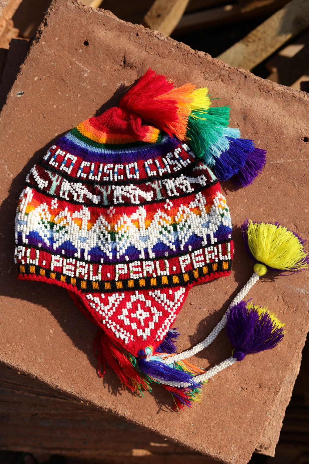 Peruvian Shipibo Indigenous Handmade Wool Beaded Chuyo Hat