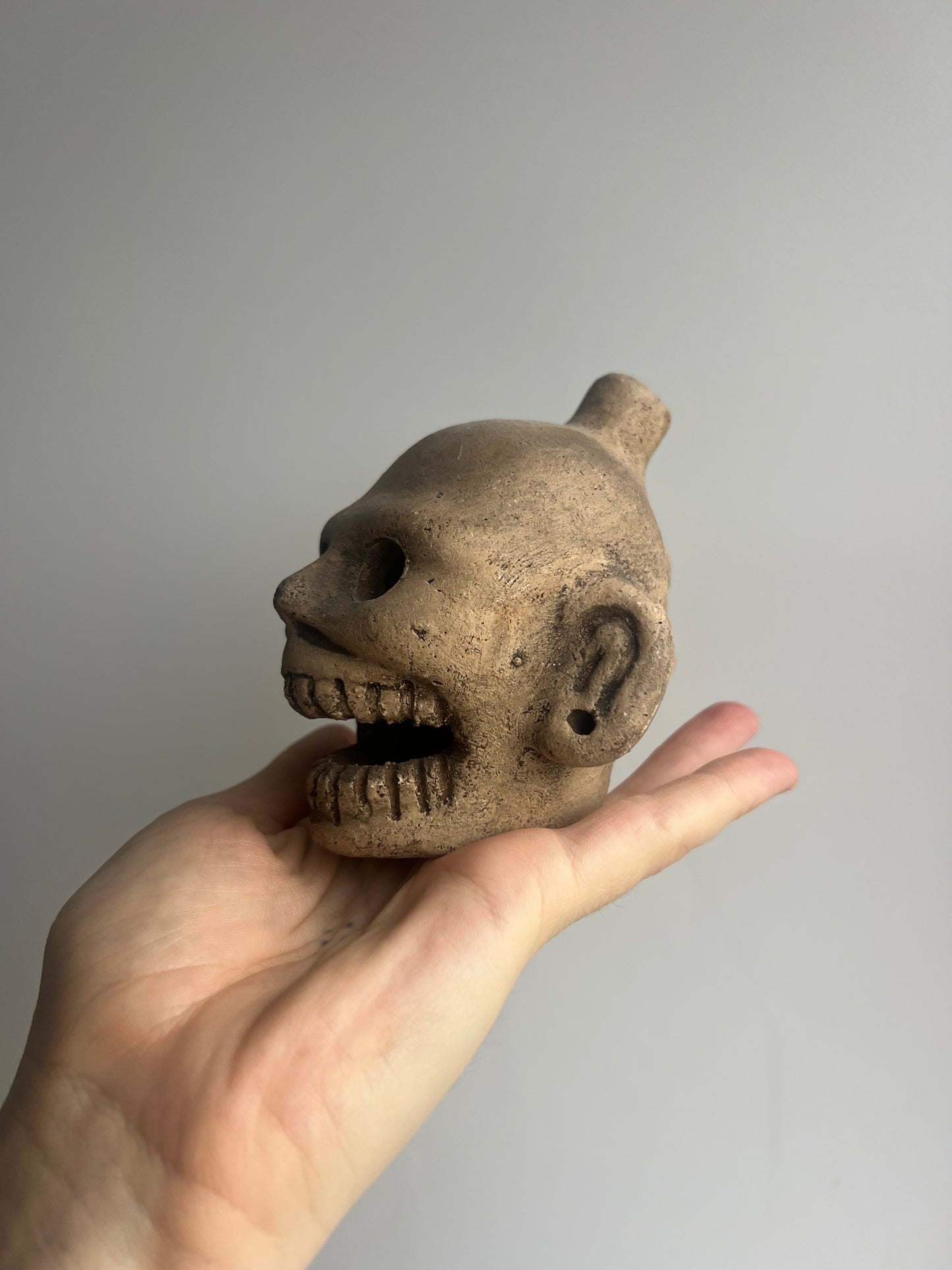 Mexican Clay Ocarina: Skull Light
