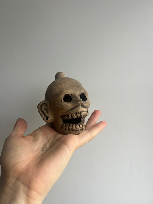 Mexican Clay Ocarina: Skull Light