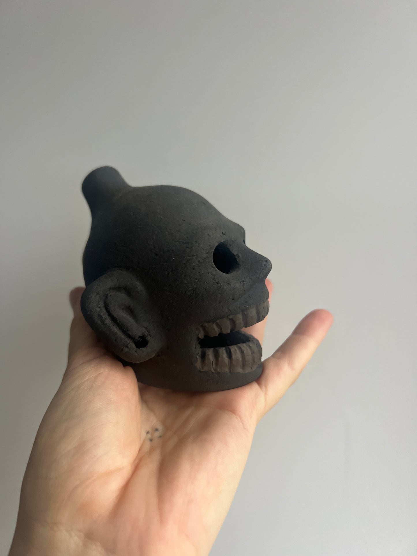 Mexican Clay Ocarina: Skull Black