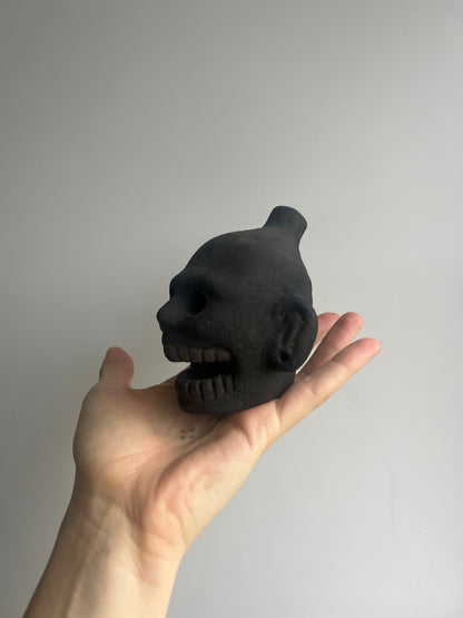 Mexican Clay Ocarina: Skull Black