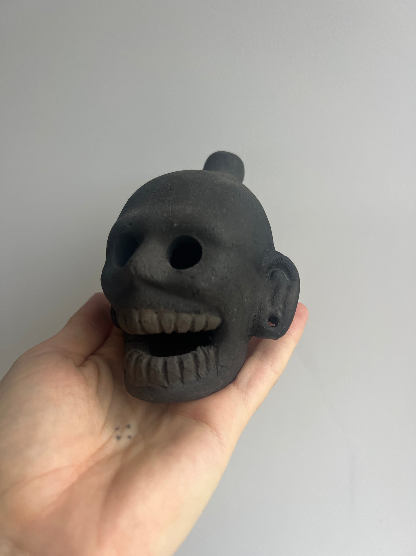Mexican Clay Ocarina: Skull Black