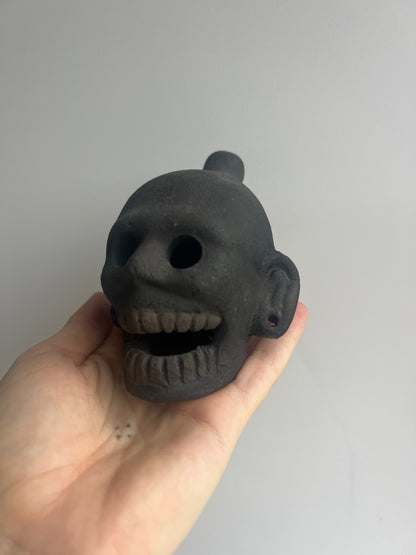 Mexican Clay Ocarina: Skull Black