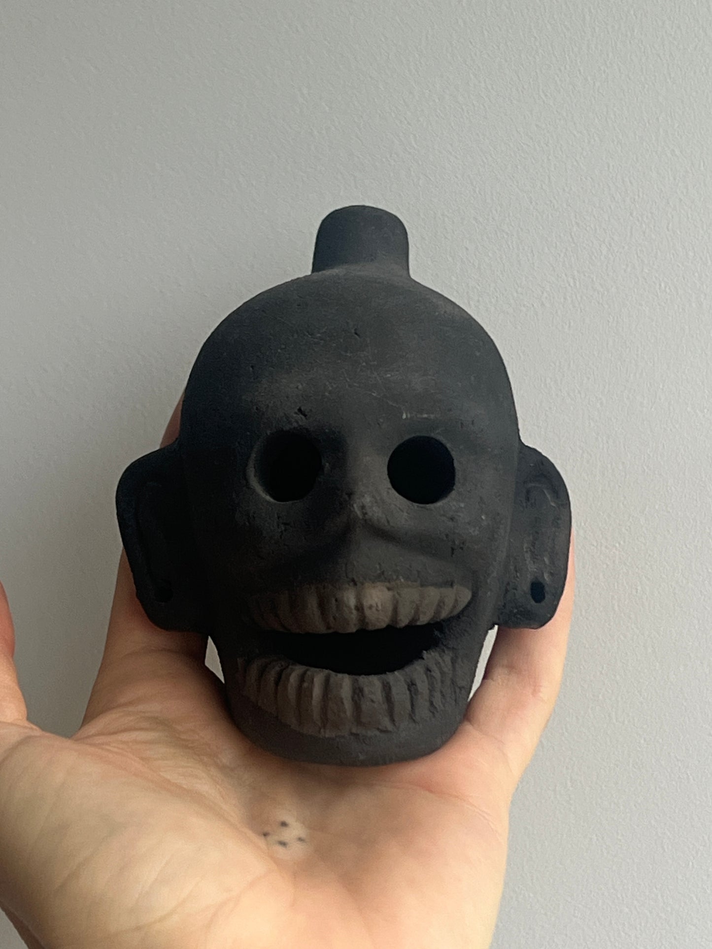 Mexican Clay Ocarina: Skull Black