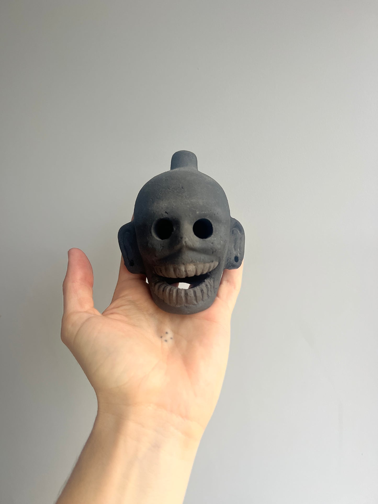 Mexican Clay Ocarina: Skull Black