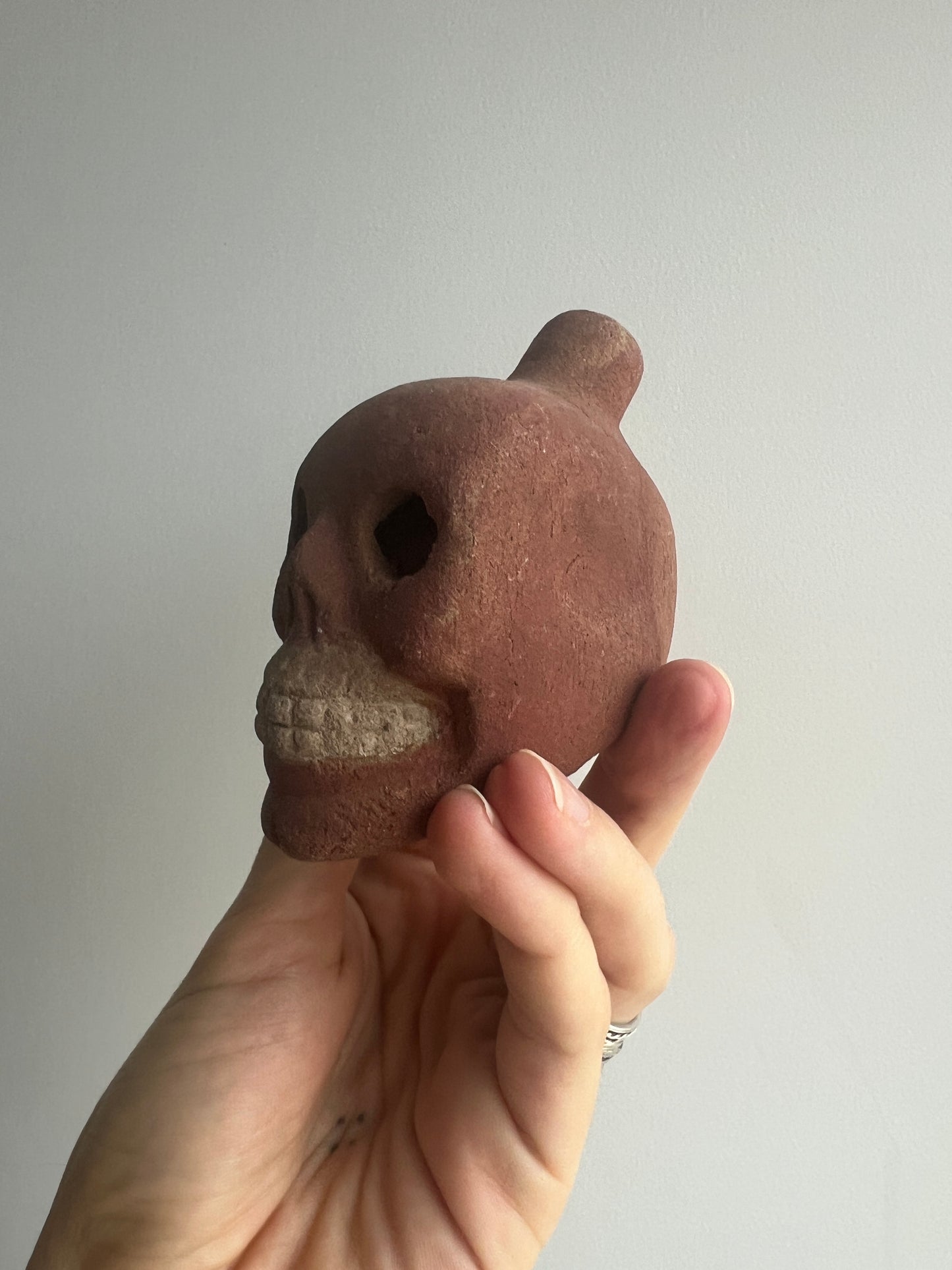 Mexican Mini Clay Ocarina: Skull Red