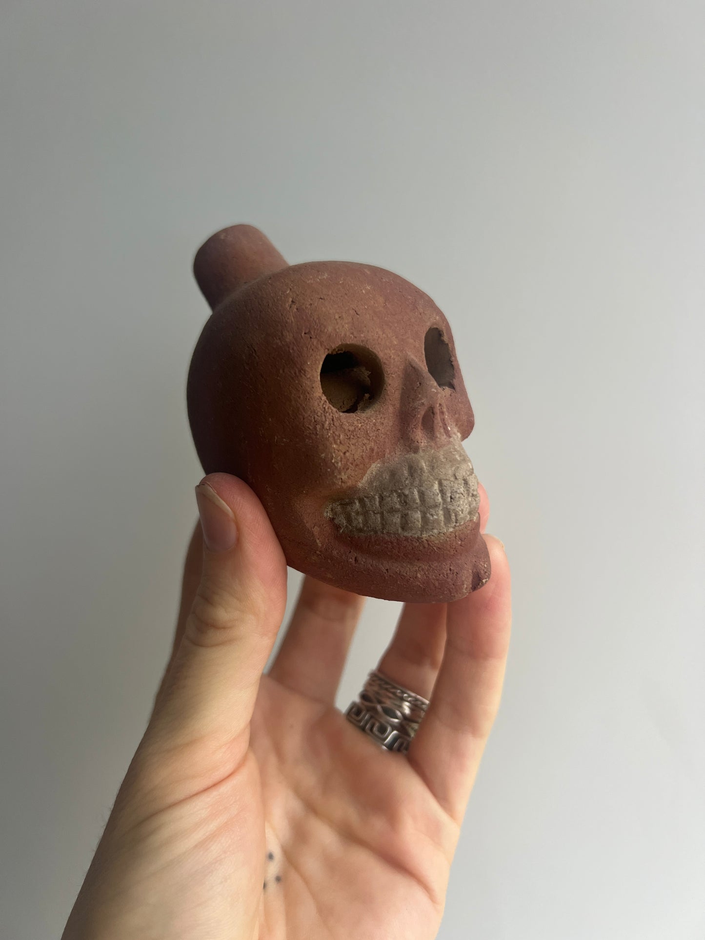 Mexican Mini Clay Ocarina: Skull Red