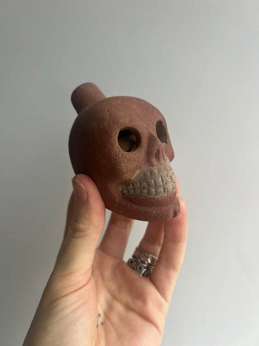 Mexican Mini Clay Ocarina: Skull Red