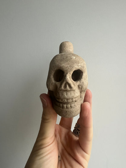 Mexican Mini Clay Ocarina: Skull White