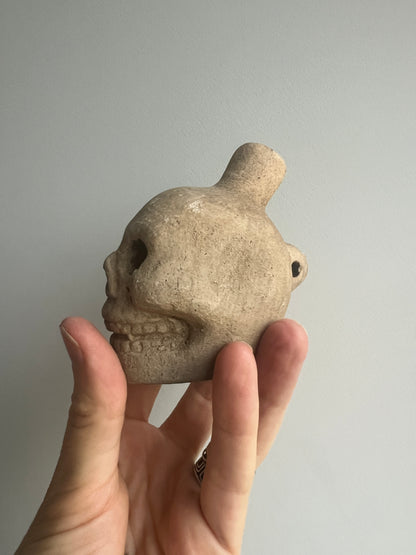 Mexican Mini Clay Ocarina: Skull White