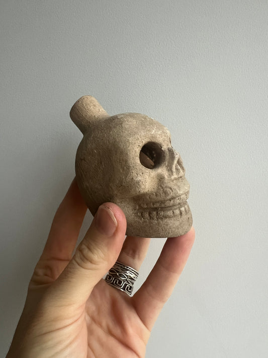Mexican Mini Clay Ocarina: Skull White
