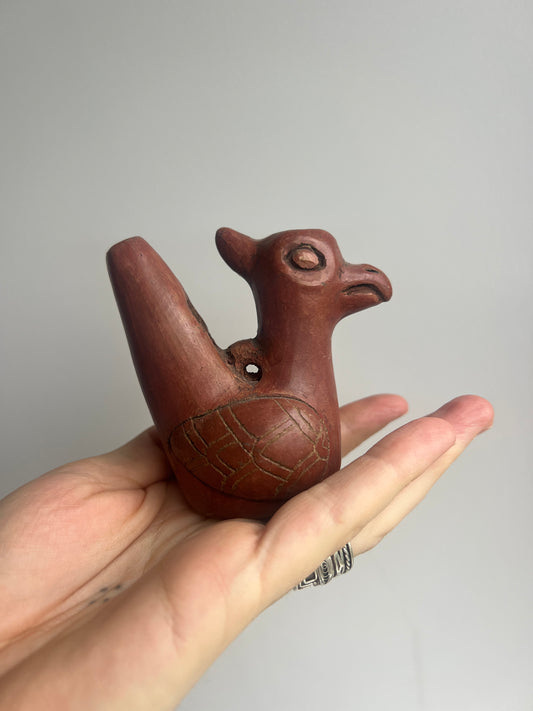 Mexican Clay Bird Ocarina: Red