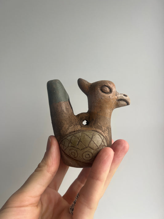Mexican Clay Bird Ocarina: White