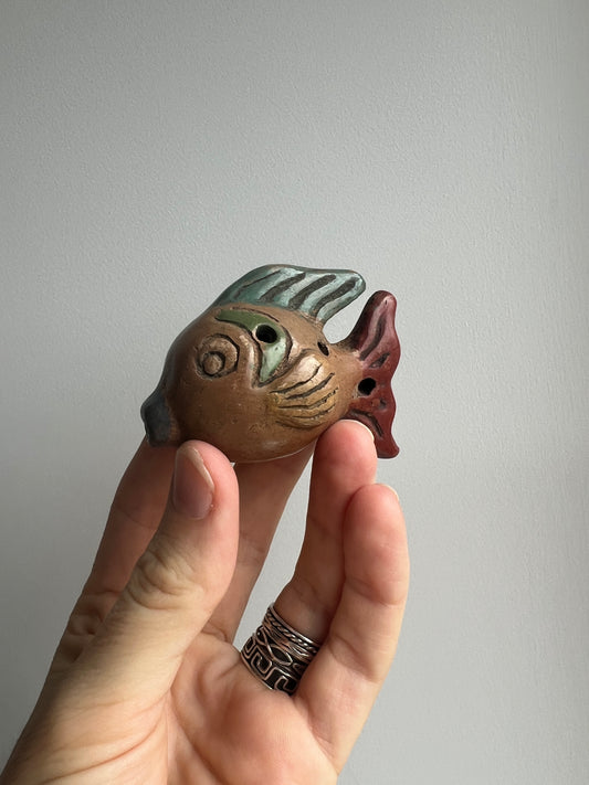 Mexican Mini Clay Ocarina Flute: Fish Dark/Light