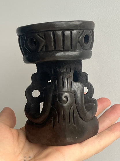 Mexican Mini Clay Copalera: Huehueteotl Dark/Light