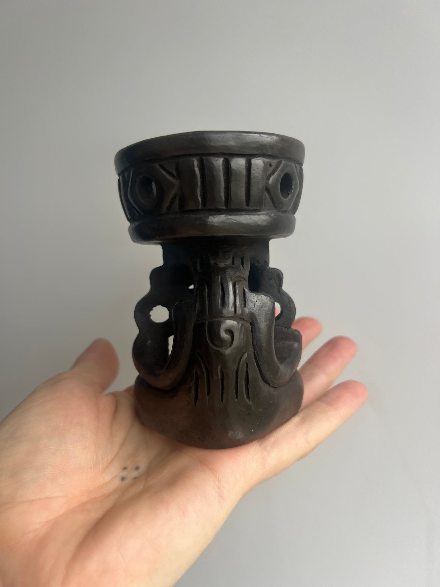 Mexican Mini Clay Copalera: Huehueteotl Dark/Light