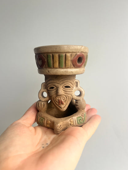 Mexican Mini Clay Copalera: Huehueteotl Dark/Light