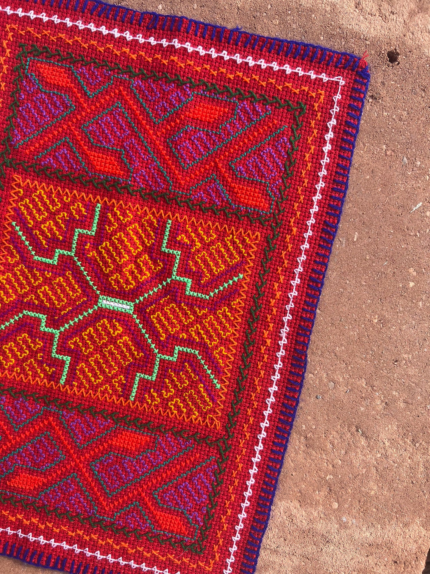 Handmade Shipibo Altar Cloth Square Small with Ayahuasca & Chacruna Plant Details