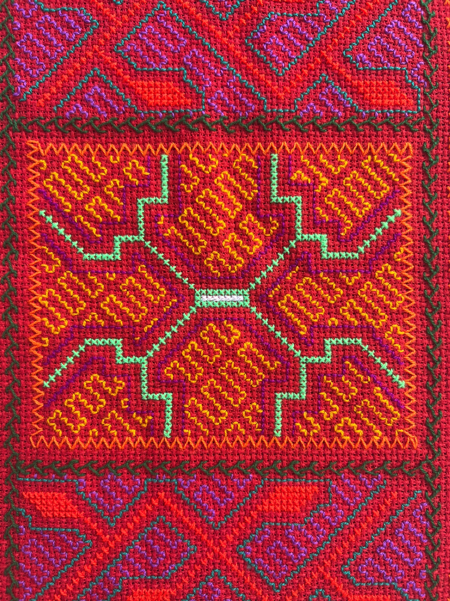 Handmade Shipibo Altar Cloth Square Small with Ayahuasca & Chacruna Plant Details