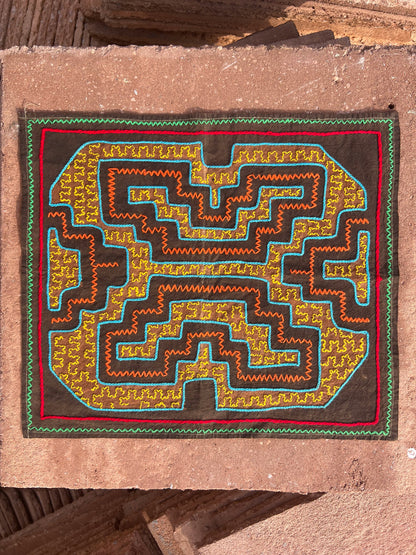Handmade Shipibo Altar Cloth Square Medium with Ayahuasca & Chacruna Plant Details