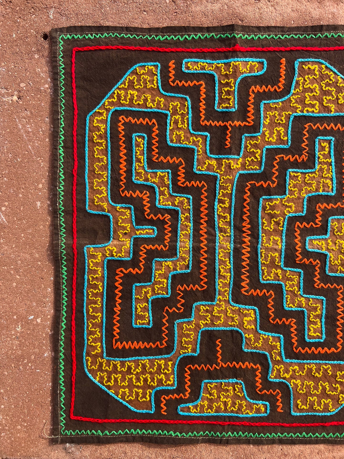 Handmade Shipibo Altar Cloth Square Medium with Ayahuasca & Chacruna Plant Details