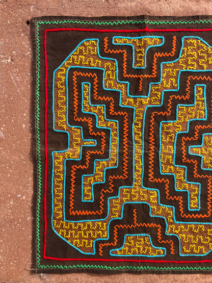 Handmade Shipibo Altar Cloth Square Medium with Ayahuasca & Chacruna Plant Details
