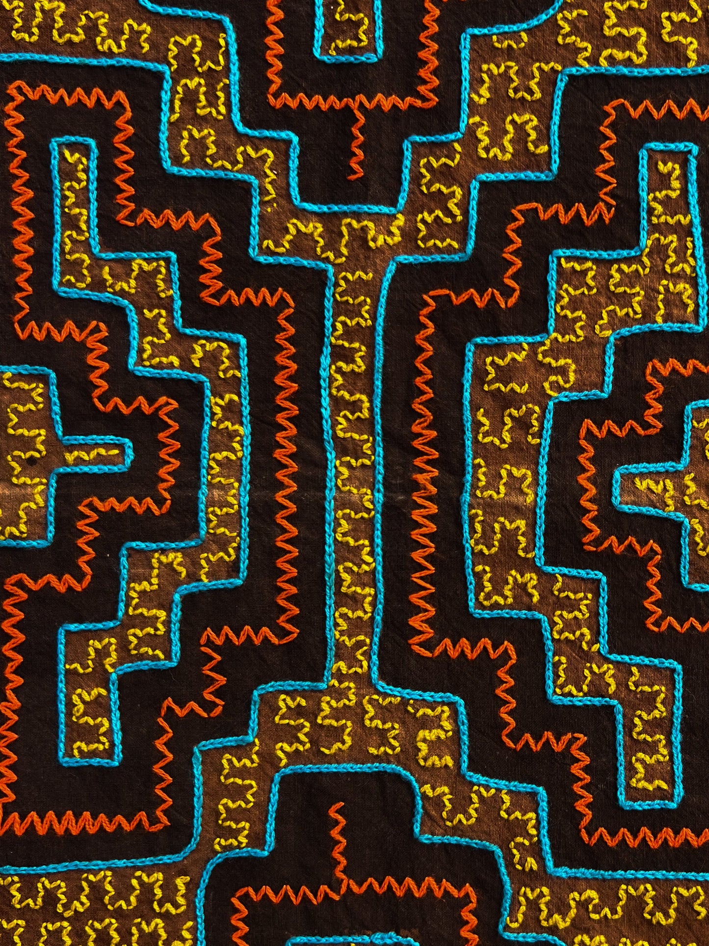 Handmade Shipibo Altar Cloth Square Medium with Ayahuasca & Chacruna Plant Details
