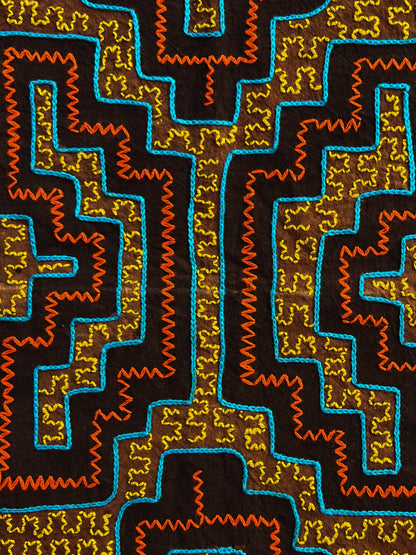 Handmade Shipibo Altar Cloth Square Medium with Ayahuasca & Chacruna Plant Details