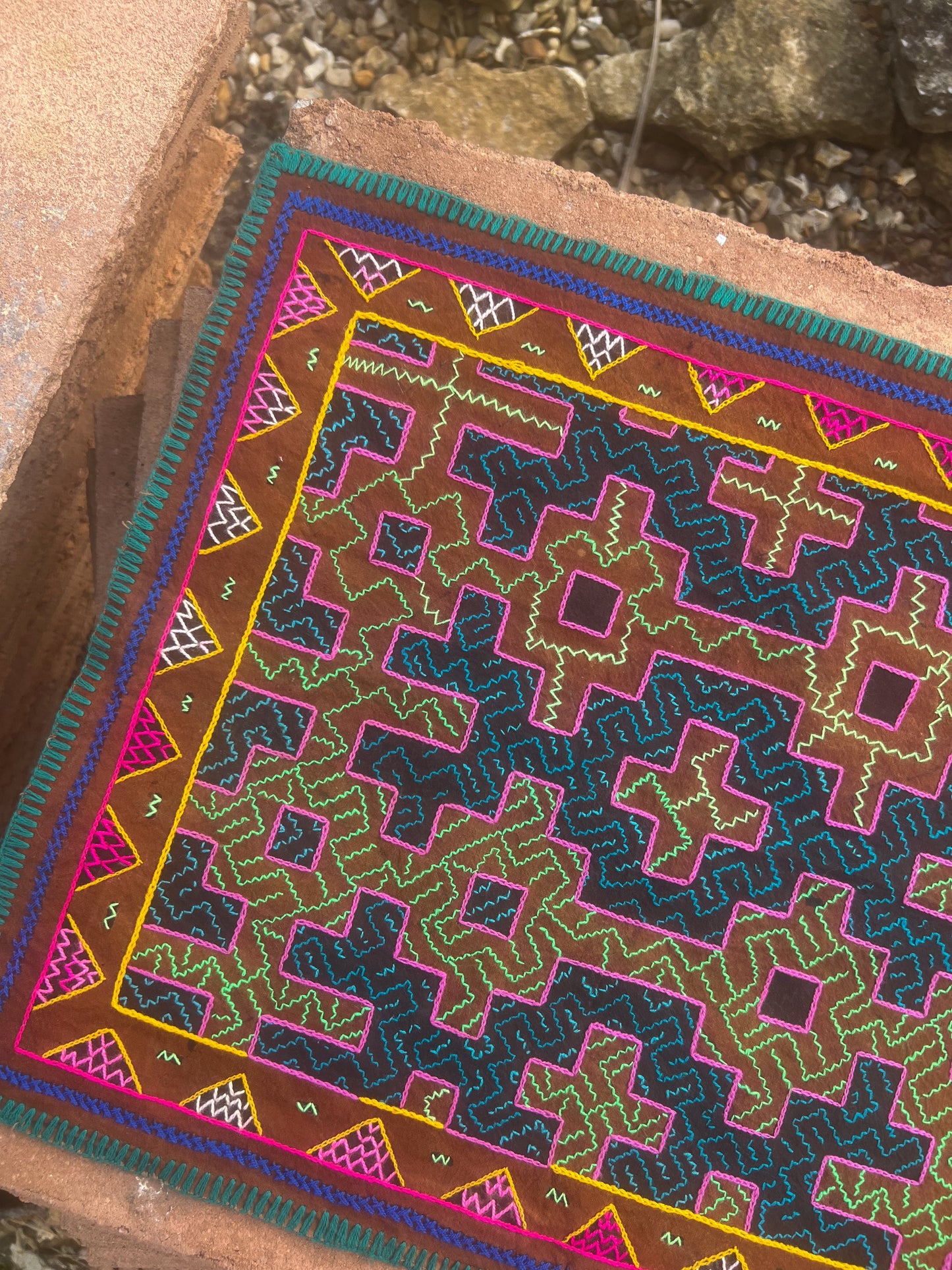 Handmade Shipibo Altar Cloth Square Medium with Ayahuasca & Chacruna Plant Details